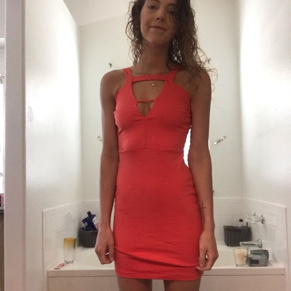 Coral fitted dress - Picture 1 of 4